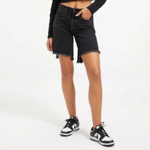 Good American Good 90s Icon Black High Rise Distressed Denim Jorts Shorts